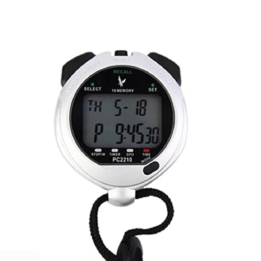 Chronomètre numérique de sport, 2 rangées, 10 mémoires, minuteur électronique portable avec cordon, grand écran LCD, chronomètre pour la course, la natation, le fitness CY4N46ho