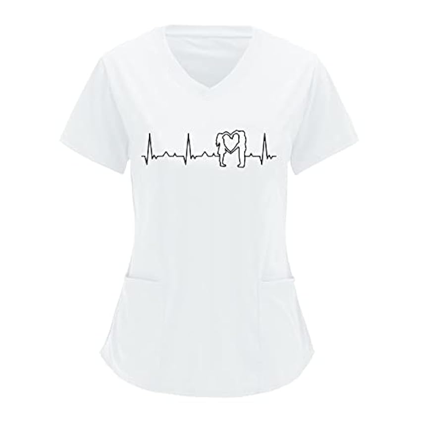 T-shirt pour femme - Col en V - Avec inscription en allemand - Avec poches - Avec poches - Rose - Manches courtes - Solide - Avec poches bgraTakK