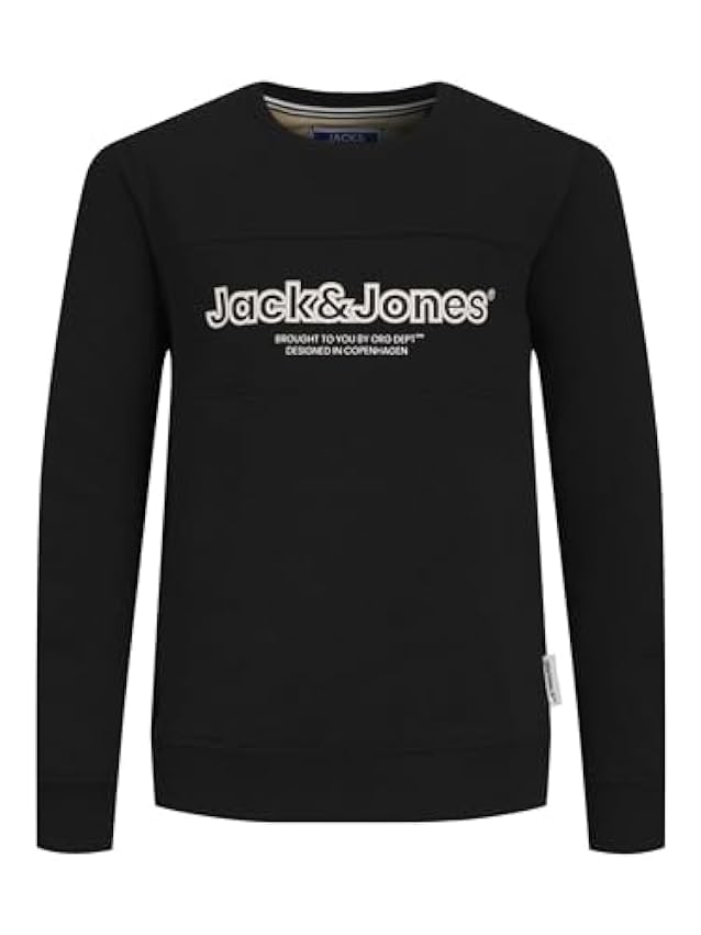 Jack & Jones Jorlakewood Sweat Crew Neck BF JNR Maillot de survêtement, Noir/détails : imprimé JJ/Coupe Ample, 10 Ans Garçon oK2ysyhC