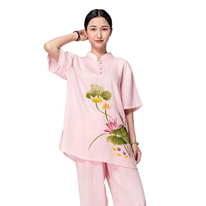 JTKDL Vêtements De Tai Chi Femme Été Coton Et Lin Tai Chiquan Performance Vêtements d´arts Martiaux Vêtements d´exercice du Matin,Pink-M 5sYWLQ4i
