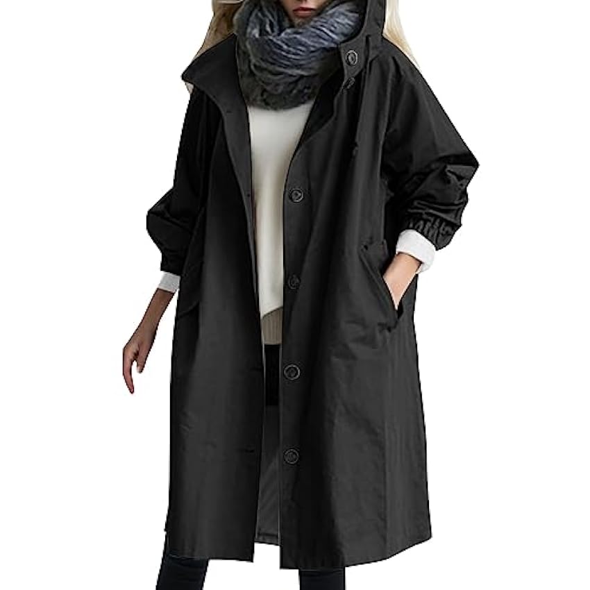 Trench-coat pour femme long noir avec veste de montagne