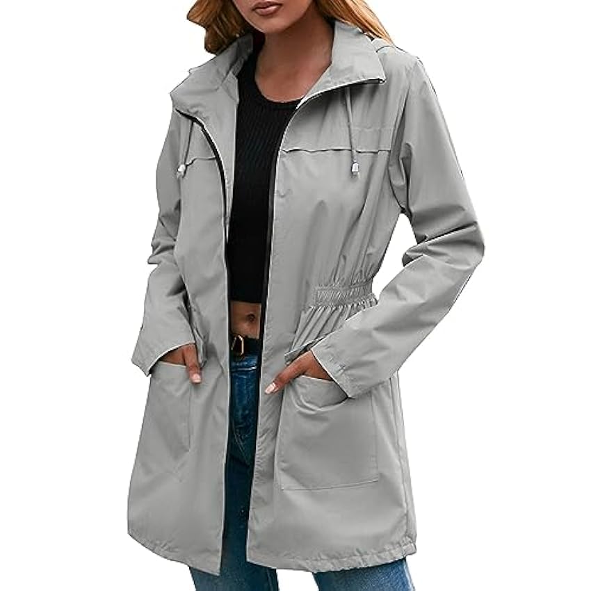 Veste de pluie pour femme, imperméable, coupe-vent, légère, couleur unie, veste de demi-saison pour la randonnée, le camping DANX7xyP