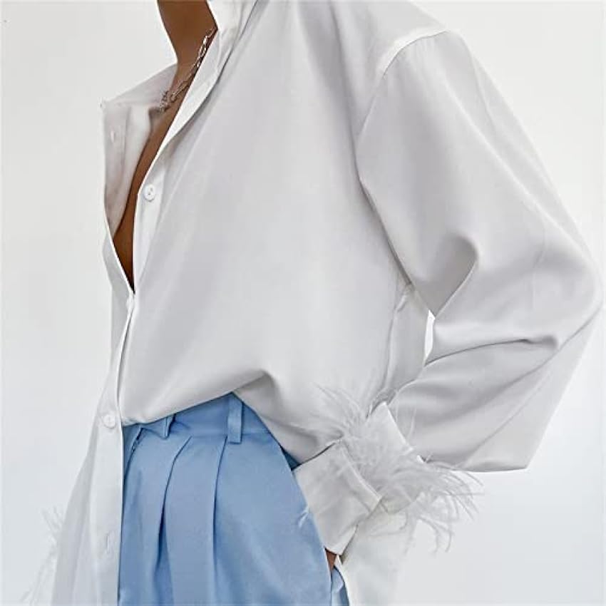 JEShifangjiusu Femmes Mode Casual Ice Silk Shirt Satin V - Neck Chemise à Manches Longues Loose Business Work Shirt Robe Chemise NN7CVelj