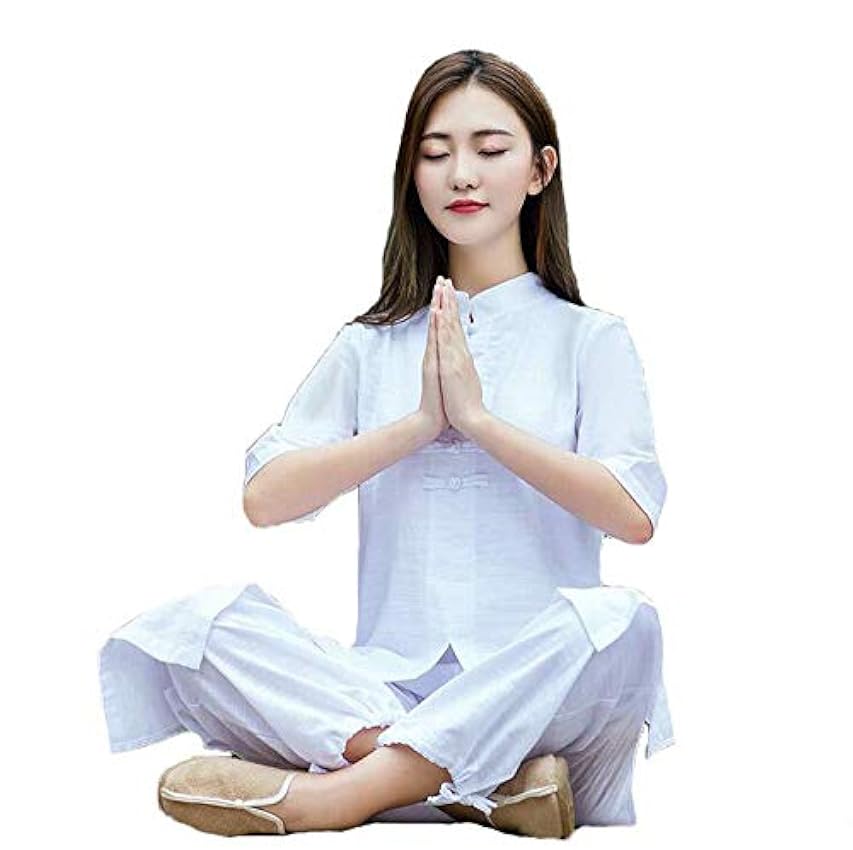 JTKDL Vêtements Zen Lay Vêtements Femme Style Chinois Femme Bouddha Vêtements Service À Thé Chinois Ensemble Zen Femme,White-M P1BSSxdG