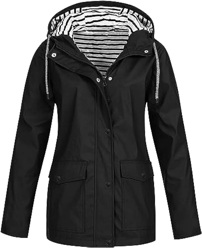 Manteau de pluie pour femme - Noir - Imperméable - Respirant - Fin - Fermeture éclair - Veste de transition avec capuche - Veste de cyclisme - Veste d´extérieur pour la randonnée, les voyages, le O41P8tzq