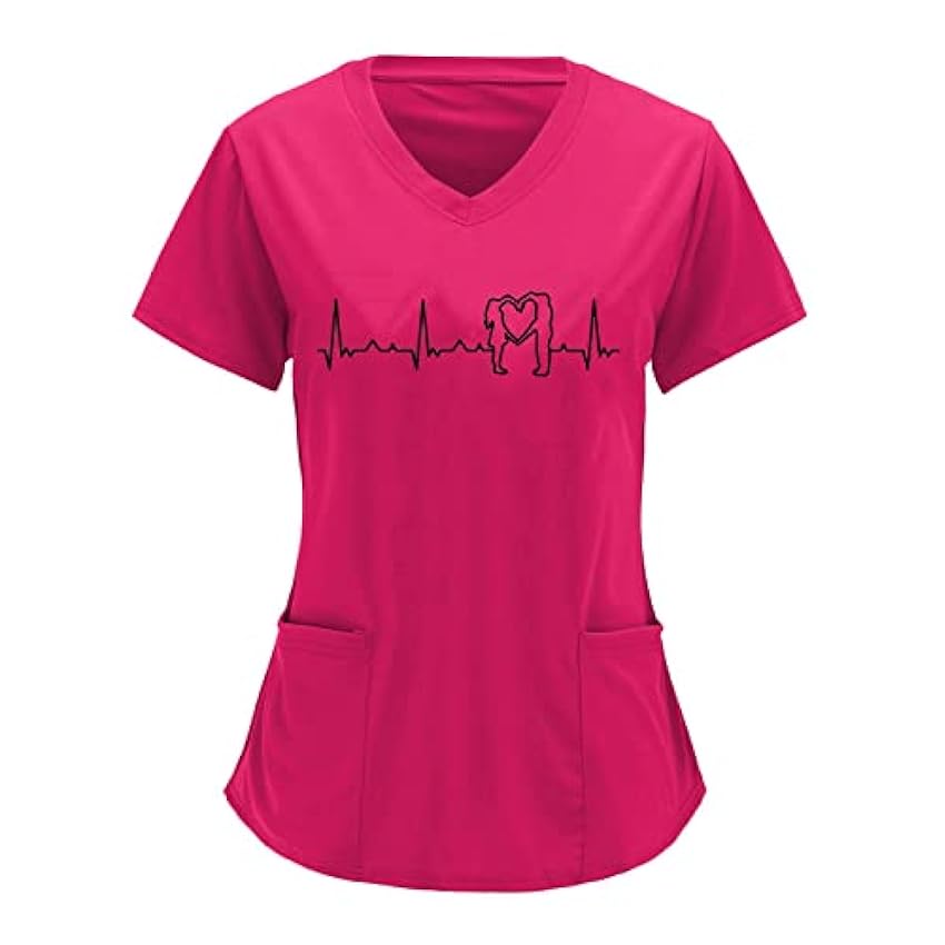 T-shirt pour femme - Col en V - Avec inscription en allemand - Avec poches - Avec poches - Rose - Manches courtes - Solide - Avec poches bgraTakK