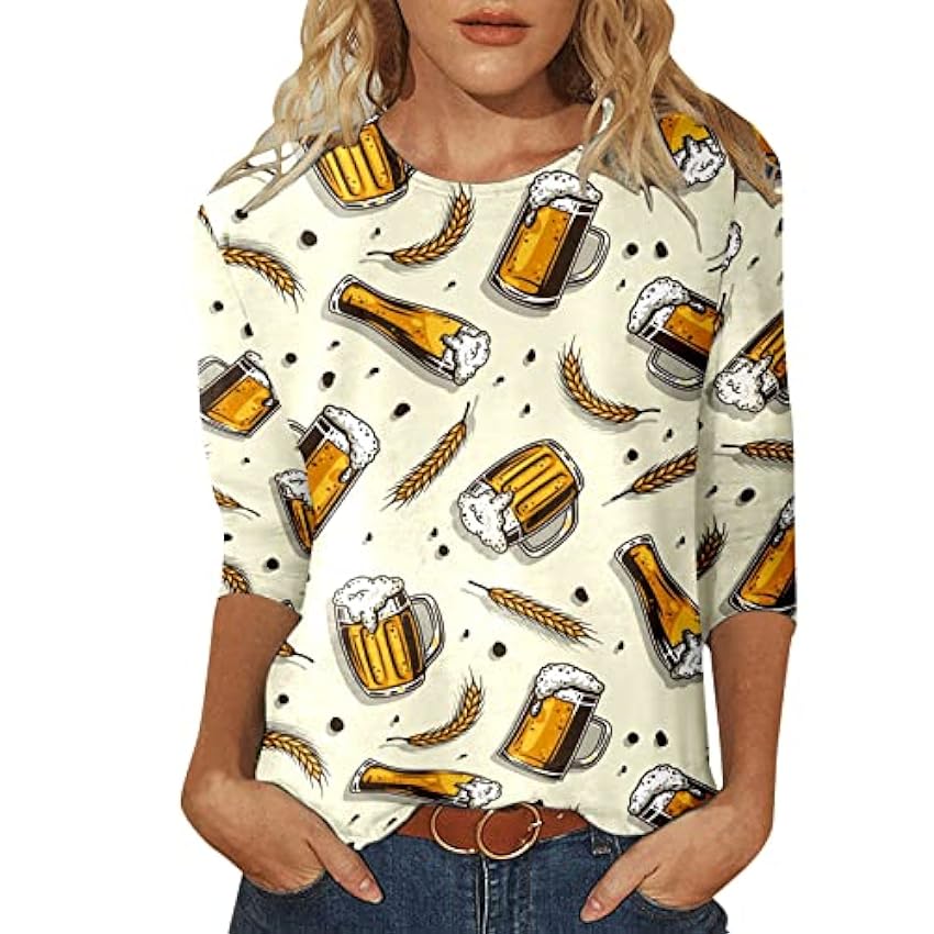 T-shirt à manches sept points pour femme - Imprimé Oktoberfest - Haut tendance - Shopping en ligne - Pour homme - Bière oLMk16bK