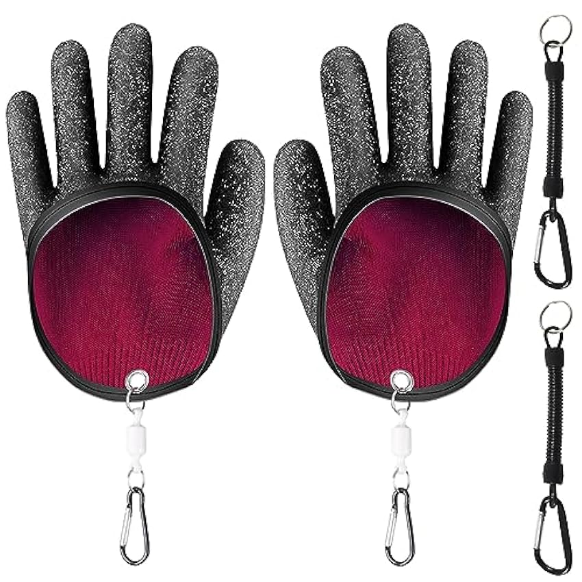 Vaileal Lot de 2 gants de pêche : gants de pêche imperméables avec 2 lanières de pêche, 2 boucles magnétiques, gants de pêche pour une manipulation sûre du brochet, du poisson-chat, du sandre, des 3OHbzu4j