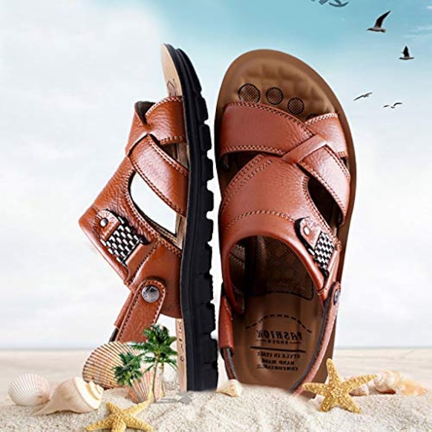 liaddkv Sandales d´été pour homme - Chaussures de plage - Deux vêtements - En cuir - Chaussures plates - Chaussures confortables - Sandales d´extérieur - Chaussures décontractées - Bout ouvert - NSiPAtsS