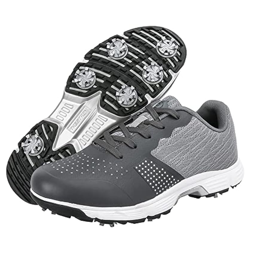TECDOTO Chaussures de Golf pour Hommes Chaussures de Golf Imperméables Antidérapantes avec Pointes pour Hommes Confort Léger Grande Taille Baskets Extérieures Antidérapantes,Gray1-45EU nSNQ0zc1