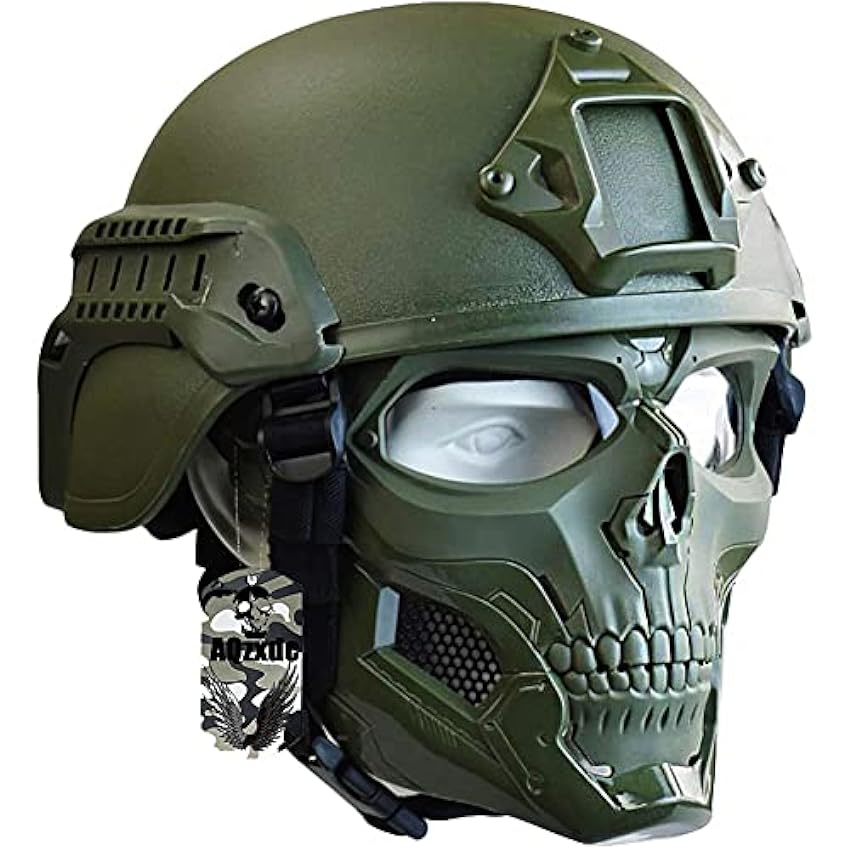 AQzxdc Casque Tactique Mich 2000 Style ACH, Ensemble de Masque Complet de crâne, avec Rails latéraux et Support NVG équipé, pour Airsoft Paintball Military Cosplay S7SBRv3j